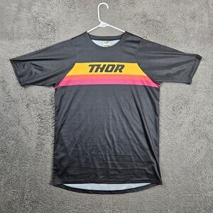 Thor Mens Motocross Jersey 2XL Black Retro Stripe Short Sleeve Racing Shirt